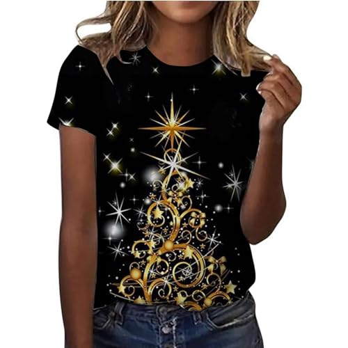 Weihnachtsbluse Damen Weihnachtskleidung Weihnachts Tshirt Drucken Kleidung Weihnacht Ugly Christmas Shirt Kurzarm T Lustig Blau,XL von Generisch