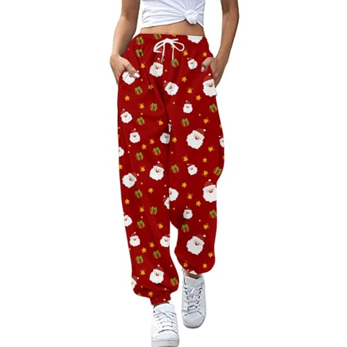 Weihnachtshose Damen Lang Lässige Jogginghose Baggy Modern Trainingshose Sport Leicht Laufhose High Waist Warme Hose Sweathose Mit Taschen Elastischer Bund Fleecehose von Generisch