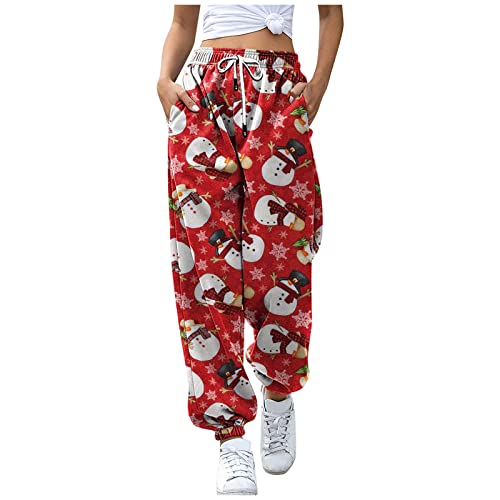 Weihnachtshose Damen Leicht Modern Freizeithose High Waist Sport Jogginghose Lässige Lang Sweathose Baggy Warme Laufhose Hose Elastischer Bund Mit Taschen Fleecehose von Generisch