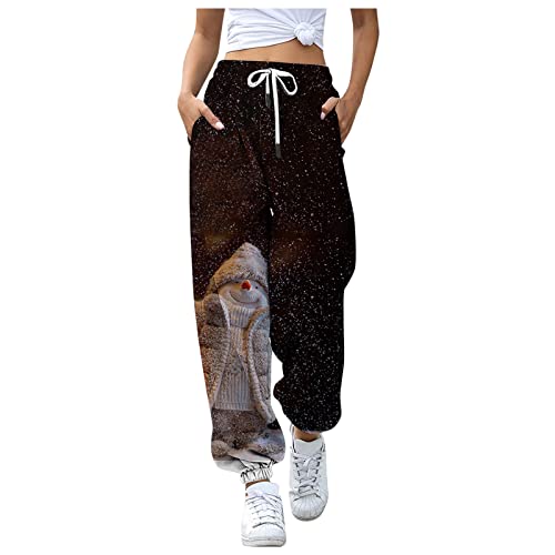 Weihnachtshose Damen Modern Leicht Sporthose Lang Baggy Laufhose High Waist Warme Hose Lässige Sport Freizeithose Sweathose Mit Taschen Elastischer Bund Fleecehose von Generisch