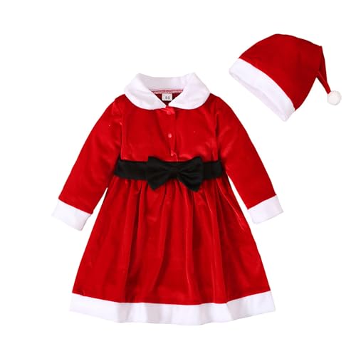 Weihnachtskleid Baby Mädchen Langarm A-Linie Strickkleid Kariertes Festliches Prinzessin Kleid Pailletten Bowknot Abendkleid Hirsch Rot Festzug Elegant Weihnachtsfrau Samtkleid von Generisch