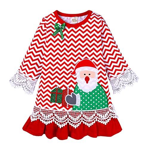 Weihnachtskleid Kinder Mädchen Weihnachten Warm Abendkleid Kleinkind Schneeflocke Herbstkleid Rippenstrick Rot Festzug Kariertes Winter Prinzessin Kleid A-Linie Rüschen Midi Kleid von Generisch