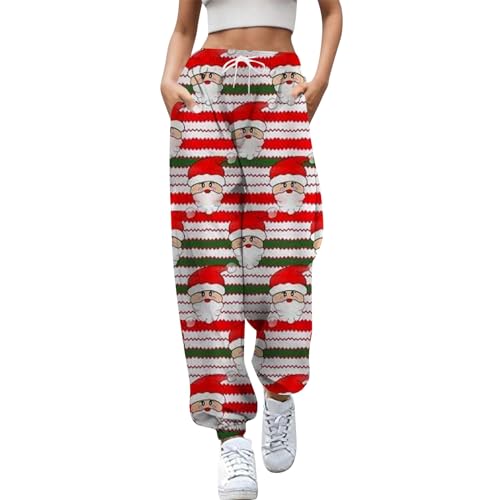 Weihnachtsleggings Damen High Waist Lässige Laufhose Sport Warme Jogginghose Modern Lang Sweathose Leicht Baggy Hose Trainingshose Elastischer Bund Mit Taschen Fleecehose von Generisch