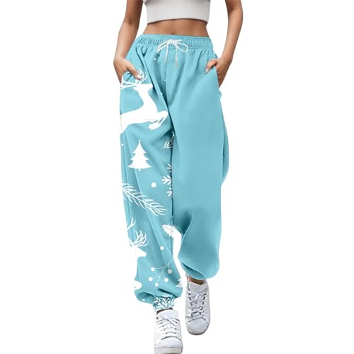 Weihnachtsleggings Damen High Waist Leicht Laufhose Baggy Warme Sporthose Modern Sport Trainingshose Lässige Lang Jogginghose Sweathose Mit Taschen Elastischer Bund Fleecehose von Generisch