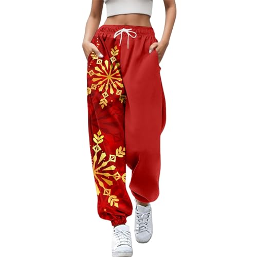 Weihnachtsleggings Damen High Waist Leicht Laufhose Baggy Warme Sporthose Modern Sport Trainingshose Lässige Lang Jogginghose Sweathose Mit Taschen Elastischer Bund Fleecehose von Generisch