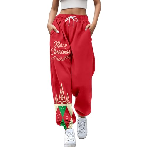 Weihnachtsleggings Damen High Waist Leicht Laufhose Baggy Warme Sporthose Modern Sport Trainingshose Lässige Lang Jogginghose Sweathose Mit Taschen Elastischer Bund Fleecehose von Generisch