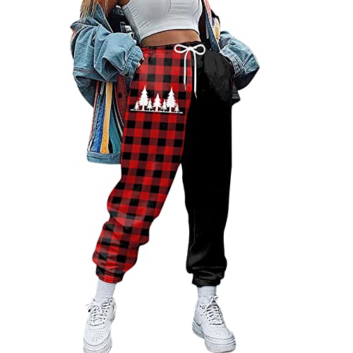 Weihnachtsleggings Damen Lässige Warme Sporthose Modern Lang Laufhose High Waist Leicht Trainingshose Baggy Sport Freizeithose Sweathose Elastischer Bund Mit Taschen Fleecehose von Generisch