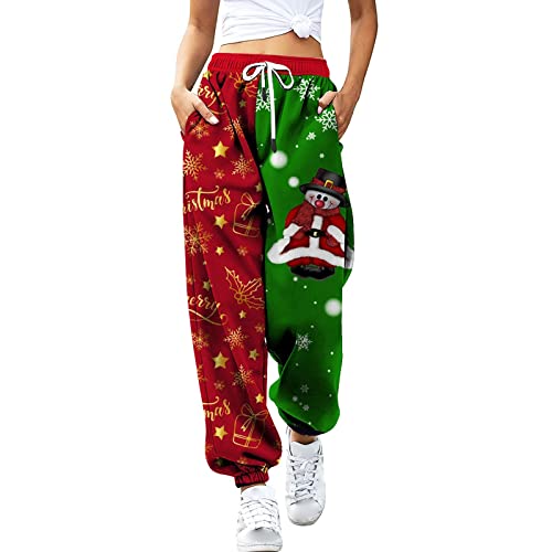 Weihnachtsleggings Damen Lang Warme Sporthose Lässige Modern Hose Baggy Leicht Trainingshose High Waist Sport Sweathose Freizeithose Mit Taschen Elastischer Bund Fleecehose von Generisch