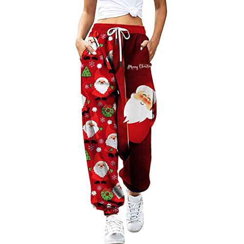 Weihnachtsleggings Damen Leicht Lässige Freizeithose Warme High Waist Sweathose Sport Modern Hose Baggy Lang Sporthose Trainingshose Elastischer Bund Mit Taschen Fleecehose von Generisch