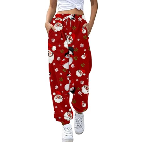 Weihnachtsleggings Damen Sport High Waist Freizeithose Warme Lässige Laufhose Modern Leicht Sweathose Baggy Lang Sporthose Jogginghose Mit Taschen Elastischer Bund Fleecehose von Generisch