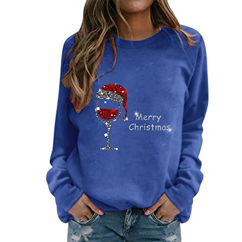 Weihnachtspulli Damen Langarm Elegant Festival Langarmshirt Locker Sweatshirt Rundhals Casual Pullover Drucken Sweat Oberteil Ohne Kapuze Lustig Pulli von Generisch