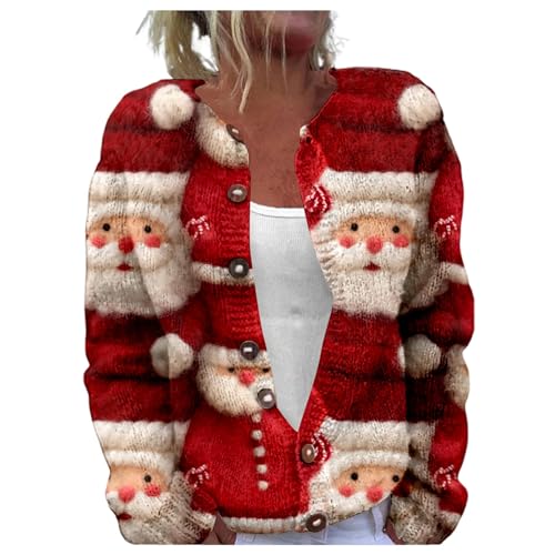 Weihnachtspulli Damen Weihnachtsjacke Warm Weihnachtsdrucke Winter Weihnachtsjacke Lustige Cardigan Lässig Weihnachtsmotiv Strickjacken Rot M von Generisch