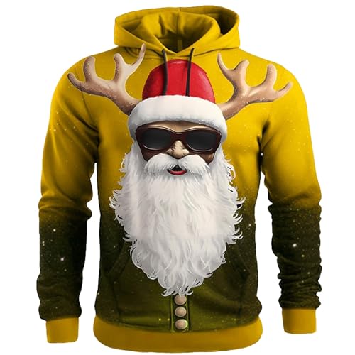 Weihnachtspullis, Christmas Hoodie Herren Lustig Warm Weihnachten - Weihnachtspullover Hässlich Weihnachtskleidung Weihnachtspulli Ugly Kapuze Kordelzug Hoodies Sweatshirt Mode Locker Kapuzenpullover von Generisch