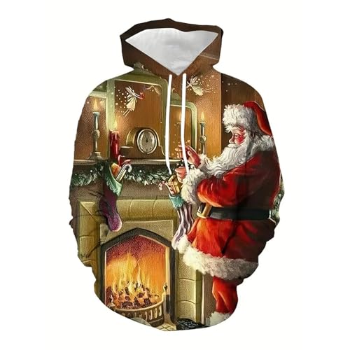 Weihnachtspullover, Christmas Hoodie Männlich Warm Komfortabel Weihnachten Herren - Weihnachtspullover Langarm Weihnachtspulli Lose Sweatshirts 3D Druck Unisex Kapuzenpullover Sweatshirt Kapuzenjacke von Generisch