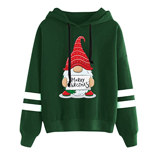 Weihnachtspullover Damen Lustige Weihnachtsdruck Hoodies Rudolph Rentier Weihnachtswichtel Kapuzen Ugly Christmas Sweatshirt Sweater Xmas Pulli Weihnachtspulli Weihnachtskostüm 00b Grün M von Generisch