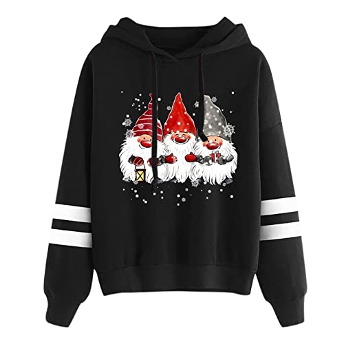 Weihnachtspullover Damen Lustige Weihnachtsdruck Hoodies Rudolph Rentier Weihnachtswichtel Kapuzen Ugly Christmas Sweatshirt Sweater Xmas Pulli Weihnachtspulli Weihnachtskostüm 00d Schwarz XL von Generisch