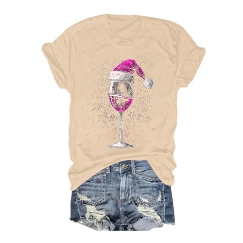 Weihnachtsshirt Damen Lustige T Shirts Weihnachten Rundhalsausschnitt Weihnachts Shirt Tshirts Nikolaus Kostüm Lustig Weihnacht Beige，L von Generisch