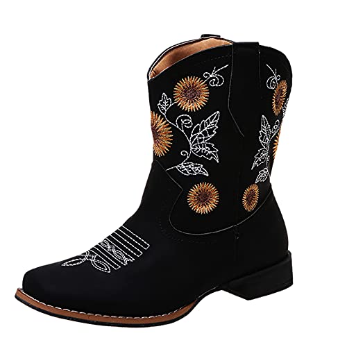 Western Stiefeletten Damen, mit Fransen Reiten Wasserdicht Reitstiefel Stiefeletten Vintage mit Absatz Wildleder Cowboy Stiefeletten Gefüttert Leder Elegant Retro Cowboy Stiefel Cowboystiefel von Generisch