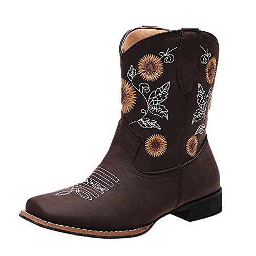 Western Stiefeletten Damen, mit Fransen Reiten Wasserdicht Reitstiefel Stiefeletten Vintage mit Absatz Wildleder Cowboy Stiefeletten Gefüttert Leder Elegant Retro Cowboy Stiefel Cowboystiefel von Generisch