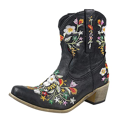 Western Stiefeletten Damen Wasserdicht Gefüttert Retro Vintage mit Fransen Leder Cowboystiefel Cowboy Stiefeletten Reiten Wildleder Elegant mit Absatz Reitstiefel Stiefeletten von Generisch