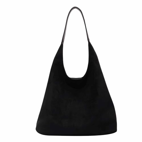 Wildledertasche, braune Wildledertasche, braune Wildlederhandtasche, braune Retro-Wildledergeldbörse für Damen, große, lässige Wildleder-Umhängetasche (Black) von Generisch