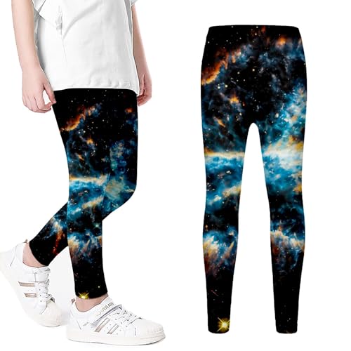 Winter Leggings Mädchen, Sportleggings Mädchen Lang Sternenhimmel Bunt Yogahose mit Aufdruck Strumpfhose Running Training Jogginghose Stretch Elastische Gymnastikhose Party Karnevalskostüme von Generisch