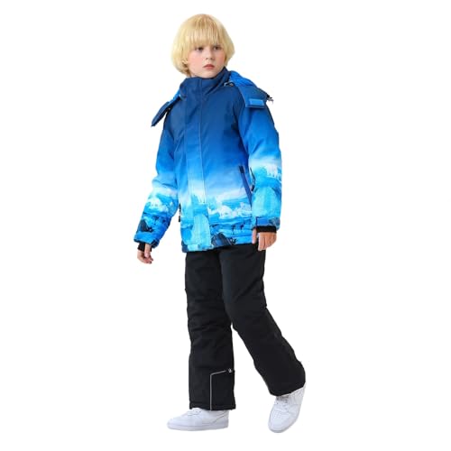 Winter Matschhose Kinder, Schneeanzug Kinder Wasserdicht Unisex Skihose - Matschhose Gefüttert Warmer Bekleidungsset Winteranzug Lose Mit Kapuze Atmungsaktiv Schneeoverall Winddicht Skianzug Für von Generisch