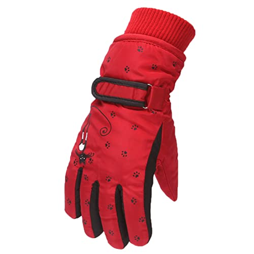 Winter-Outdoor-Mädchen-Schnee-Skaten-Snowboarden Winddichte warme Handschuhe, perfekt für von 6 bis 12 Jahren Handschuhe Strick Damen (Red, One Size) von Generisch