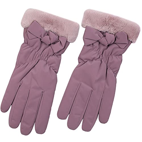 Winterhandschuhe für Damen, mit Schleife, Outdoor-Handschuhe, Handschuhe, Fäustlinge, Kleinkinder, Violett, Einheitsgröße von Generisch