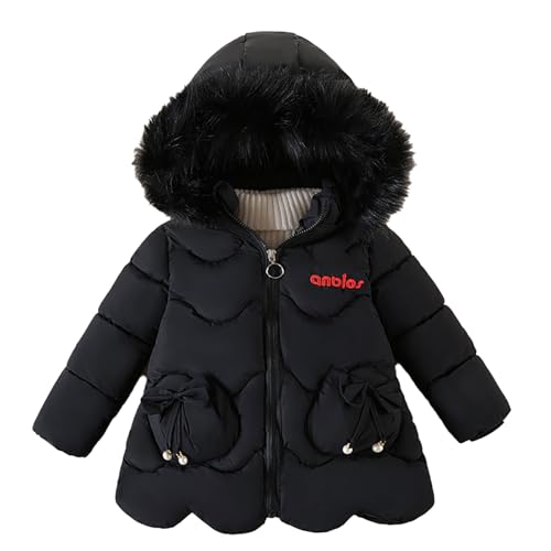 Winterjacke Mädchen Winter Outdoor Kinderjacken Winddicht Jacke Lange Daunenjacke Winterjacke Steppjacke Mit Kapuze Jacken Schwarz 130 von Generisch