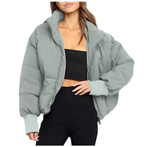 Winterjacke Teenager Mädchen Kurz Daunenjacke Leicht Winter Schwarz Warm Mit Reißverschluss Damen Steppjacke Gefüttert Wintermantel Jacke Übergangsjacke Winterparka 003 Grün，M von Generisch