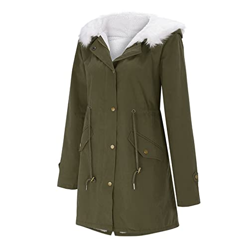 Winterjacken Für Damen Lang, Winterjacke Damen Fell Winterjacke Damen Mit Fellkapuze Wintermantel Warm Fleece Mäntel Kuscheliger Parka Casual Winterparka von Generisch