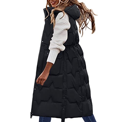 Wintermantel Damen Warm, Weste Damen Herbst, Steppmantel Damen Daunenweste Lang Winterjacke Herbst Mode Ärmellose Weste Leicht Jacke Steppweste Mit Kapuze Daunenmantel Elegant Lange Wintermantel Warm von Generisch