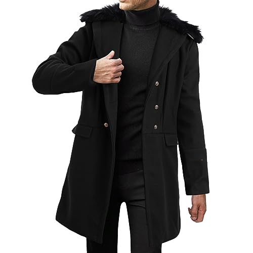 Wintermantel Herren Herbst Warm Mantel - Winterparka Wolle Windjacke Slim Fit Warme Übergangsmantel Männer Einfarbig Wollmantel Mit Knöpfen Winter Trenchcoat Revers Elegante Business-Jacke Für Große G von Generisch