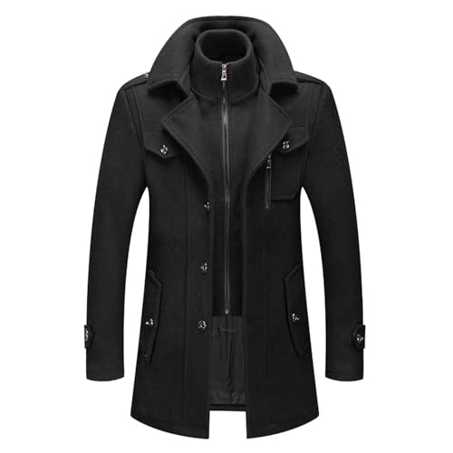 Wintermantel Herren Wolle Warm Mantel - Winterparka Schwarz Herbst Herbstmantel Stehkragen Coat Warme Wollmantel Mit Knöpfen Langarm Winterjacke Große Größen Jacke Woll Windbreaker Revers Übergangsjac von Generisch