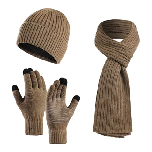 Wintermütze und Loop Schal Handschuhe Herren Damen, Warme Beanie Mütze Winter Set mit Fleecefutter für Ski von Generisch