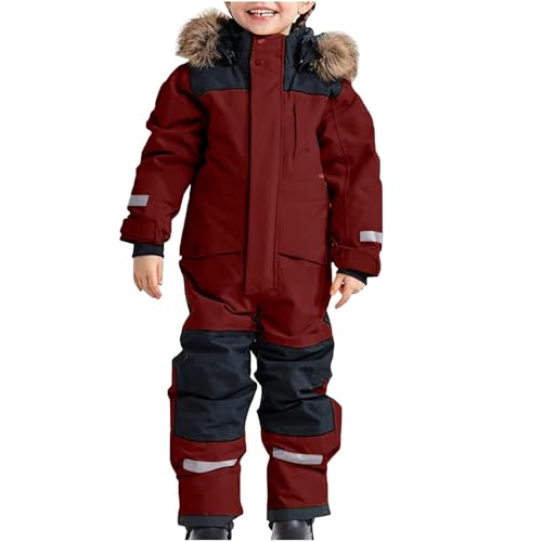 Winteroverall Mädchen Jungen Verdickt Warm Mit Kapuze Unisex Schneeanzug Baby Overall Schneeanzüge Winddicht Outdoor Winteroverall Babyoverall Rot 150 von Generisch