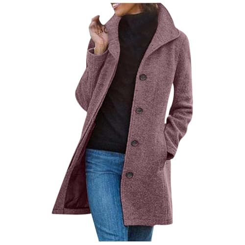 Wolljacke Damen Warme Lang Mantel Trenchcoat Locker Longline Winterjacke mit Taschen Wollmantel Hemdjacke Wool Coat Einreihig Urlaub Freizeit Damenbekleidung Reisen Damenjacke8 von Generisch