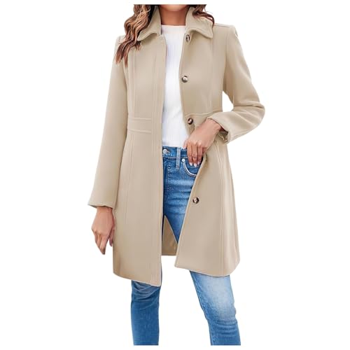 Wollmantel Damen, Mantel Damen Herbst Beige Mantel Winterjacke Wolle Wintermantel Wollmantel Warm Winter Wool Coat Damenmantel Elegant Lang Damenmode Trenchcoat von Generisch