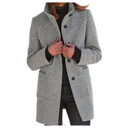 Wollmantel Damen Vintage Mit Knöpfe Stehkragen Winterjacke - Herbst Winter Jacke Trenchcoat Einfarbig Warme Elegant Mantel von Generisch