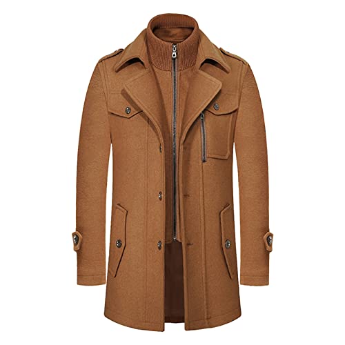 Wollmantel Herren Winter Herbst Wolljacke - Coat Wolle Herbstmantel Trenchcoat Slim Fit Filzmantel Warme Einfarbig Mit Knöpfen Revers Elegante Business-Jacke Für Große Größen von Generisch