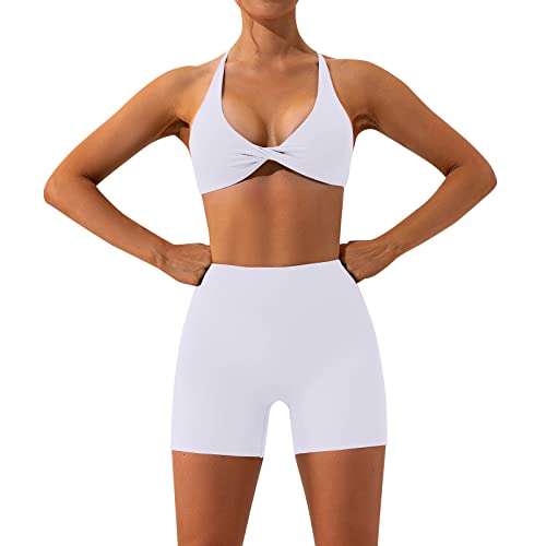 Workout Set Damen, Sport Set Damen 2 Teiler Sportkleidung - Yoga Outfit Mädchen Trainingsanzug Zweiteiler Sommer Langarm Workout Gym Nahtloses Jogginganzug Freizeitanzug von Generisch