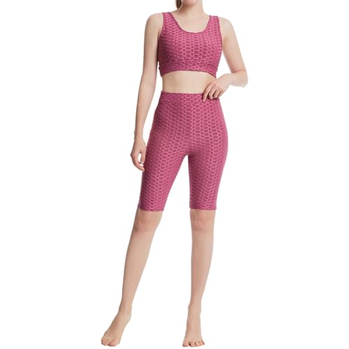 Workout Set Damen Zweiteiler Sport - Gym Kurz 2 Teiler Kleidung Baumwolle Yoga Outfit Sommer 2-Teiliges Nahtloses Trainingsanzug Jogginganzug Freizeitanzug von Generisch