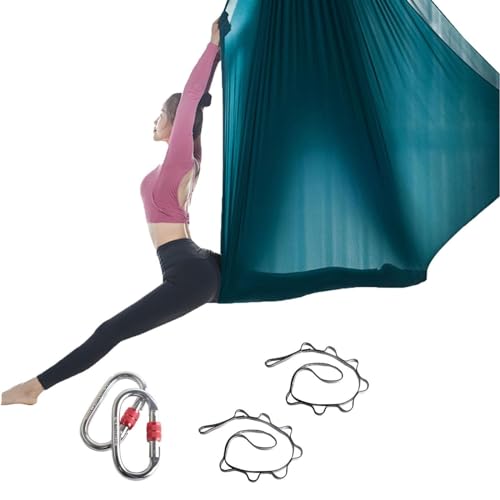 Yoga Set, Aerial Yogatuch, Yoga Schaukel, Yoga Vertikaltuch, Schaukeltuch, Yogatuch Zum Aufhängen, Trapez Schaukel, Akrobatik Tuch, Akrobatik Zubehör für Erwachsene(5X2.8M)(Dunkelgrün) von Generisch
