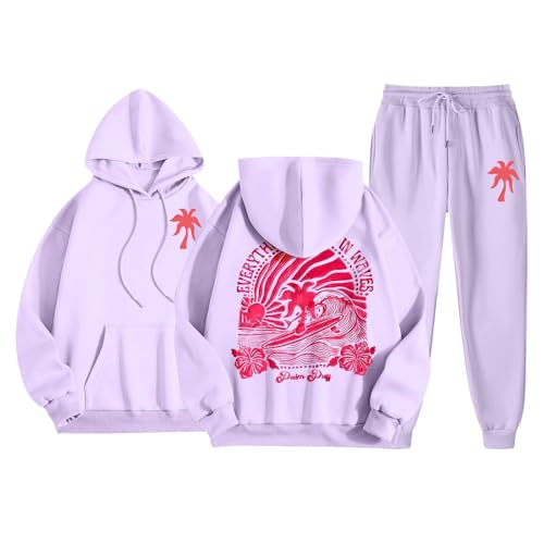 Zweiteiler Damen Jogginganzug | Langarm Rundhalsausschnitt Trainingsanzug Set 2-Teilig Print Hoodie Jogginghose Jogginganzüge Kapuzenpullover Sporthose Set Tracksuit Sweatshirt Hose Zweiteiler von Generisch