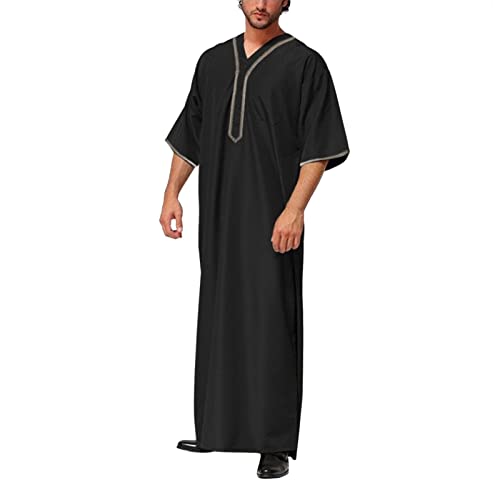 arabische kleidung herren, Abaya Herren Muslim Kaftan Herren Lang Arabisch Muslimische Kleider, Vintage Lässig Ramadan Langarm Thobe Nachthemd Ethnisch Gebetskleidung Für Männer Arabischekleidung von Generisch