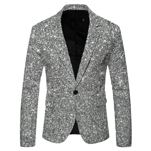 blitzangebote des Tages, Glitzer Anzug Herren Pailletten Jacke - Freizeit Festival Outfit Sakko Stylish Karneval Silvesterparty Glänzende Pailletten-Anzugjacke von Generisch