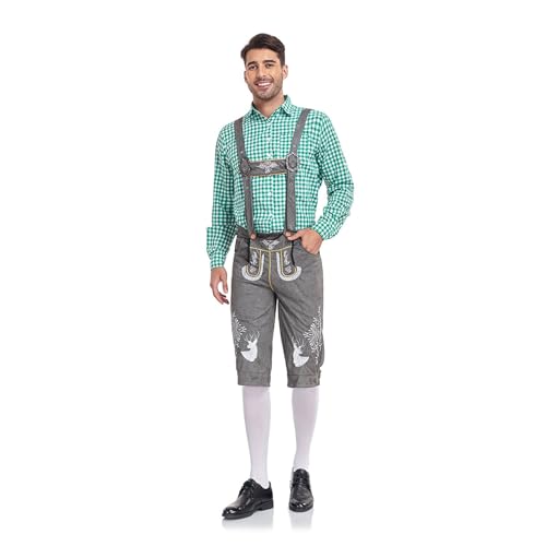 blitzangebote des Tages, Lederhose Herren Oktoberfest Trachtenhose - Hosenträger Outfit Trachten Kurz Shorts Bayrische Mann Braun Dunkelbraun Hose Trachtenmode Mit von Generisch