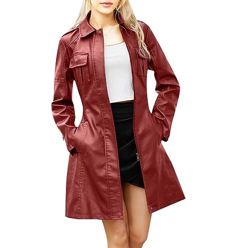 blitzangebote des tages, Kunstlederjacke Damen Fruehling Lederjacke - Damenjacke Leder Warm Mantel Frauen Herbstjacke Frühling Ledermantel Kurz Bikerjacke Reverskragen Motoradjacke Jacke Übergangsjack von Generisch