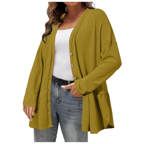 bolero jacke damen, Strickjacke Damen Leichte Cardigan - Grobstrickjacke Sommer Pullover Casual Langarmshirt Frauen Übergangsjacke Grobstrick Bolerojacke Lang Mit Taschen Und Knöpfen Long Elegant V-Au von Generisch